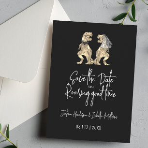 Funny Dinosaur Wedding Black and White Save The Date