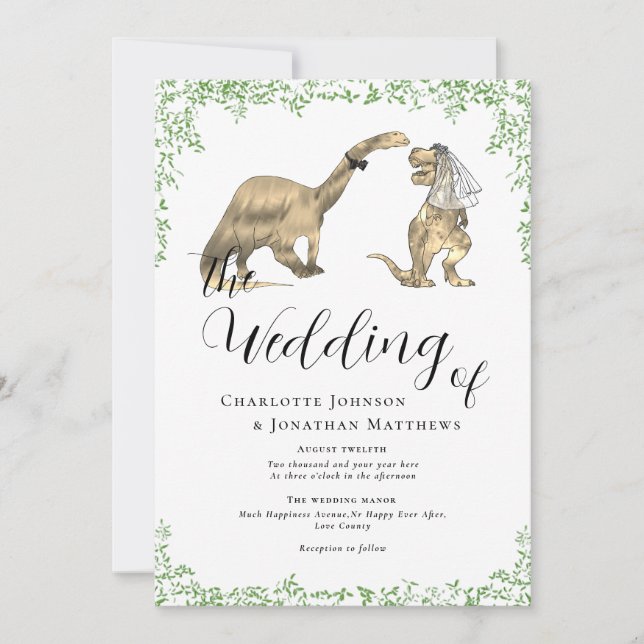 Funny dinosaur wedding qr code invitation (Front)