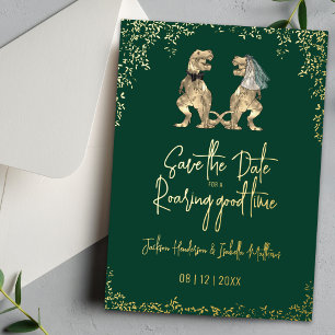 Funny Dinosaur Wedding Save the Date Gold