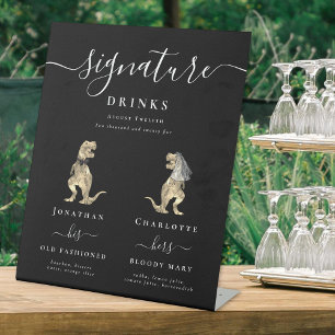 Funny Dinosaur Wedding Signature Drinks Bar  Pedestal Sign