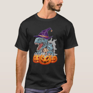Funny Dinosaur Witch Hat With Spooky Pumpkins For T-Shirt
