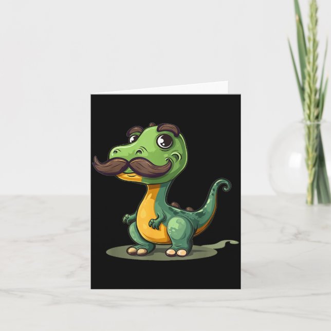 Funny Dinosaur With Moustache Beard For Adults And Card (Front)