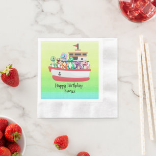 Funny dinosaur Yacht Birthday party DIY Name Napkin
