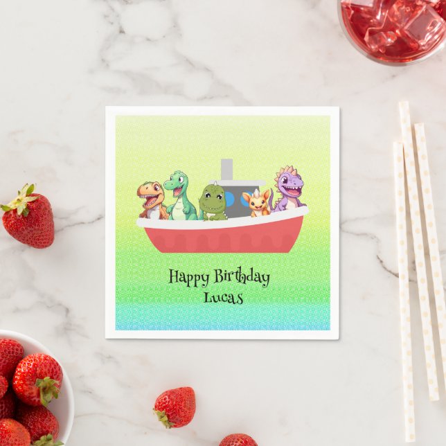 Funny dinosaur Yacht Birthday party DIY Name Napkin (Insitu)