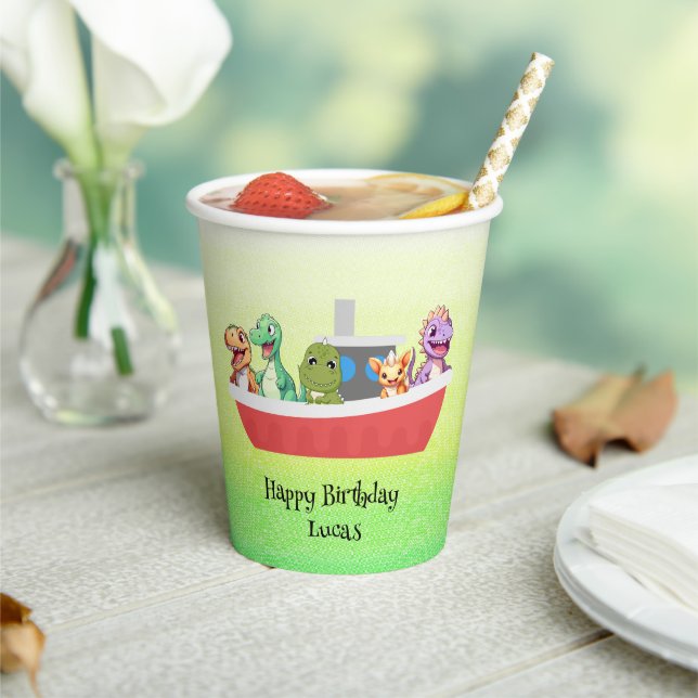 Funny dinosaur Yacht Birthday party DIY Name Paper Cups (Insitu)
