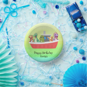 Funny dinosaur Yacht Birthday party DIY Name Paper Plate