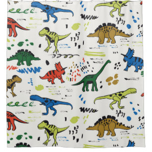 funny dinosaurs graphic color pattern shower curtain