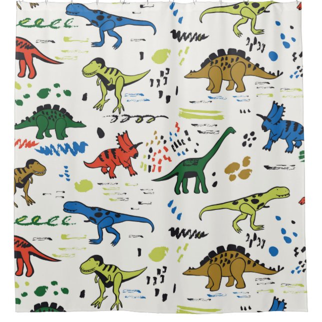 funny dinosaurs graphic color pattern shower curtain (Front)