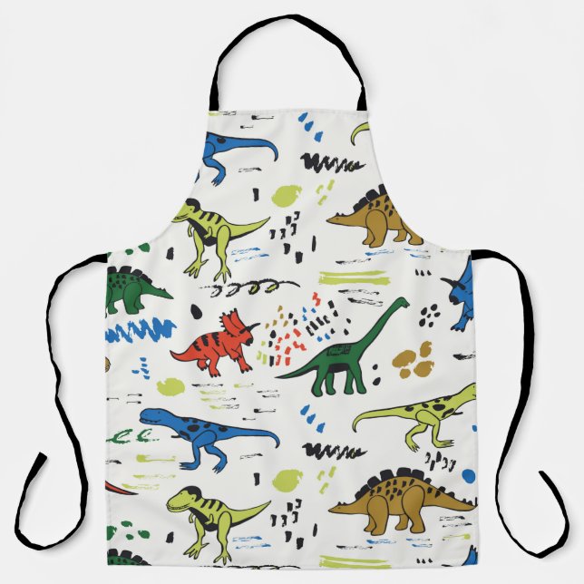 funny dinosaurs graphic colour pattern apron (Front)