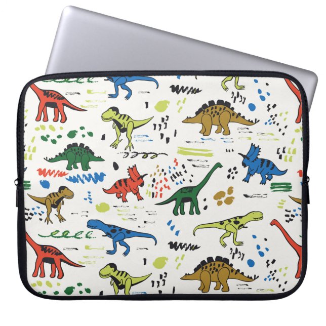 funny dinosaurs graphic colour pattern laptop sleeve (Front)