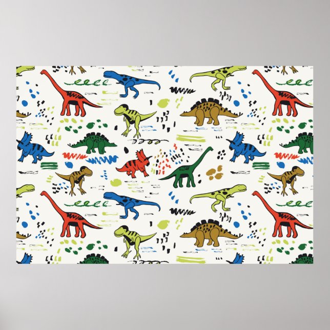 funny dinosaurs graphic colour pattern poster (Front)