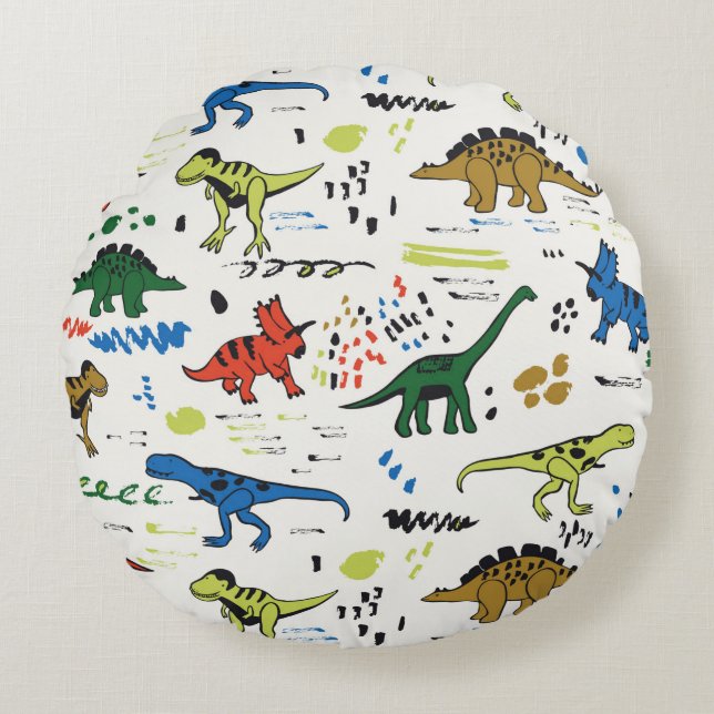 funny dinosaurs graphic colour pattern round cushion (Front)