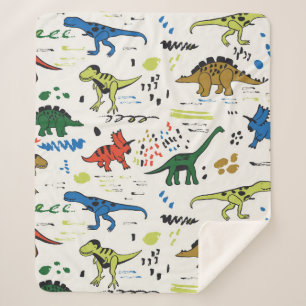 funny dinosaurs graphic colour pattern sherpa blanket