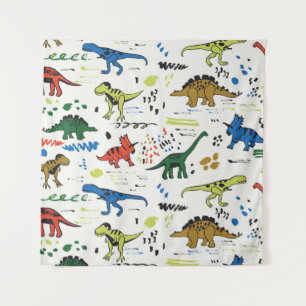 funny dinosaurs graphic pattern tapestry