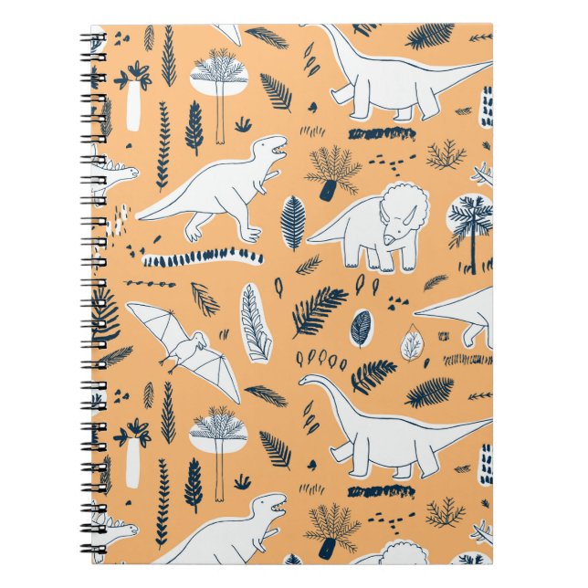 funny dinosaurs with palm leaves pattern notebook (Front)