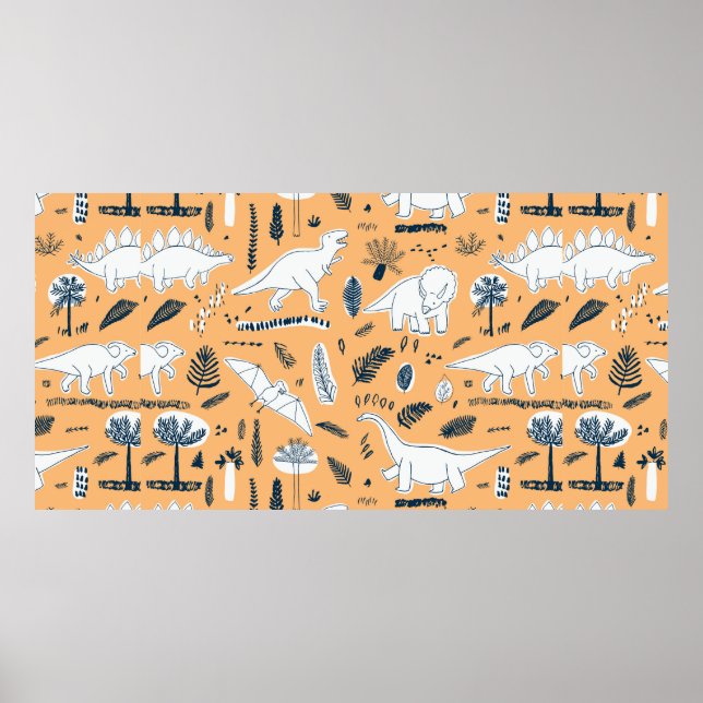 funny dinosaurs with palm leaves pattern poster (Front)
