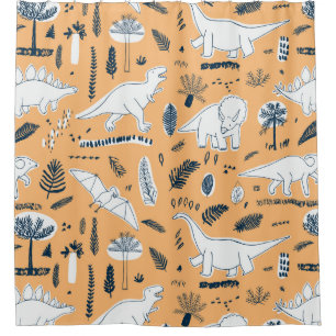 funny dinosaurs with palm leaves pattern shower curtain