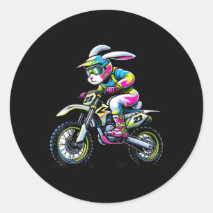 Funny Dirt Bike Player Bunny Kids Womens Men Easte Classic Round Sticker