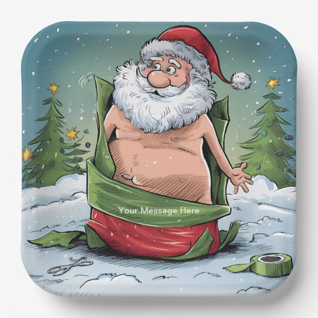 Funny Dirty Santa Christmas Collection Paper Plate (Front)