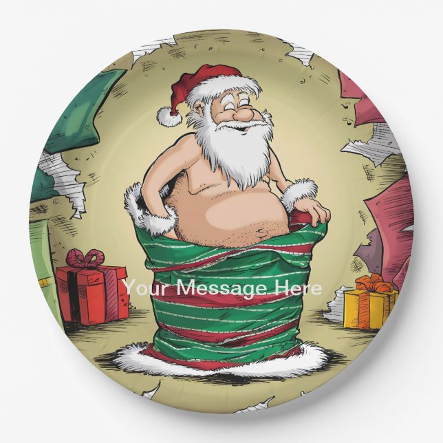 Funny Dirty Santa Christmas Collection Paper Plate (Front)