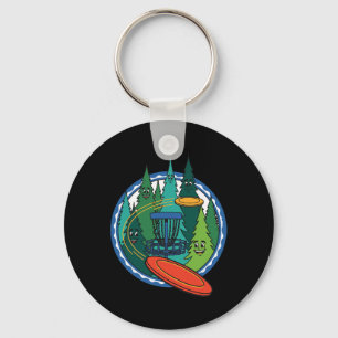 Funny Disc Golf Flying Disc Sket Forest Scene Key Ring