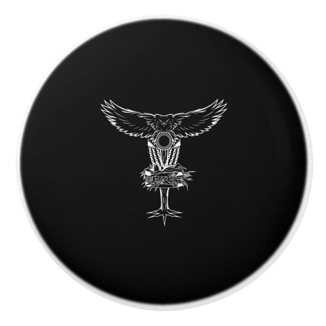 Funny Disc Golf Owl Wooden Basket Chain Protector Ceramic Knob (Front)