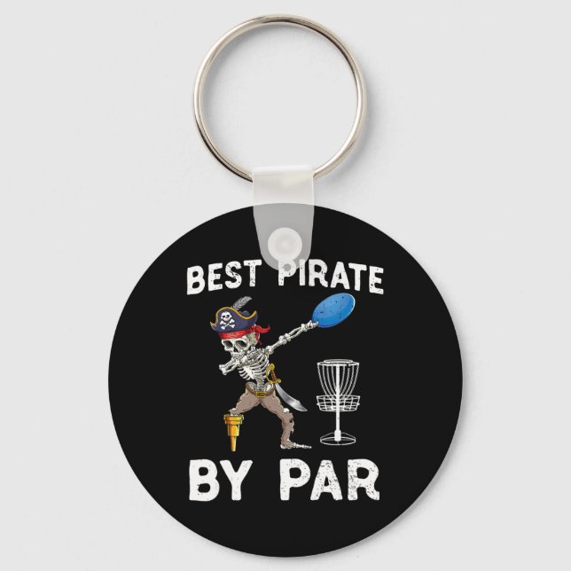 Funny Disc Golf Pirate Skeleton Halloween Frisbees Key Ring (Front)