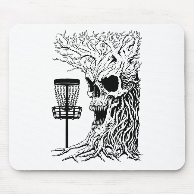 Funny Disc Golf Player Stupid Guardian Trees Skull Mouse Pad (Front)