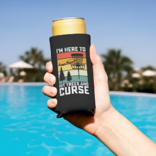 Funny Disc Golf Shirt Hit Trees and Curse Retro Seltzer Can Cooler