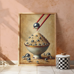 Funny Disco Rice Poster Surreal Kitchen Wall Art