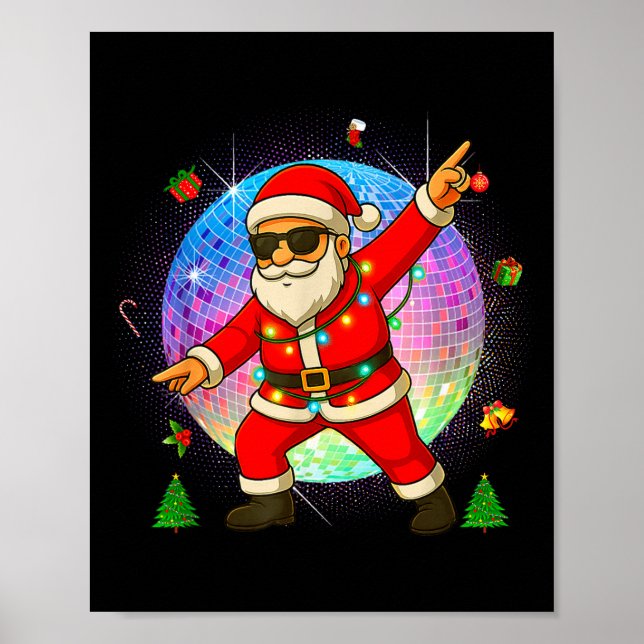 Funny Disco Santa Xmas Lights Girls Boys Kids Chri Poster (Front)