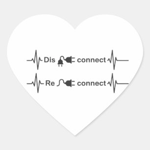 Funny Disconnect to Reconnect Minimalist Heartbeat Heart Sticker