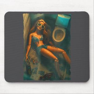 Funny Disgusting Doll Face Drinking Meme Mouse Pad