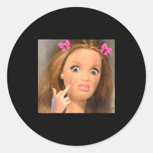 Funny Disgusting Doll Face Meme Classic Round Sticker