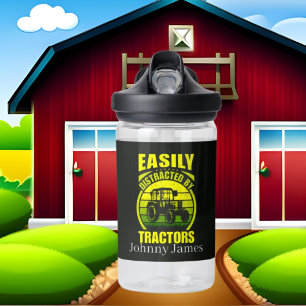 Funny distracted tractors add name water bottle