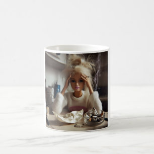 Funny Distressed Doll Face Meme Smoking Sarcastic  Coffee Mug