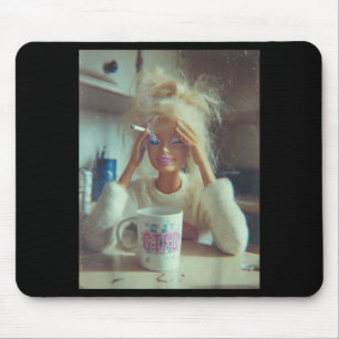 Funny Distressed Doll Face Meme Smoking Sarcastic  Mouse Pad