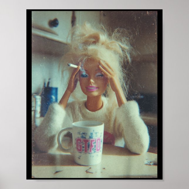 Funny Distressed Doll Face Meme Smoking Sarcastic  Poster (Front)