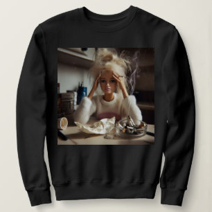 Funny Distressed Doll Face Meme Smoking Sarcastic Sweatshirt