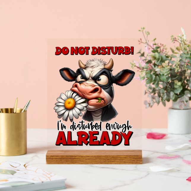 Funny disturb cow word art acrylic sign (Wedding)
