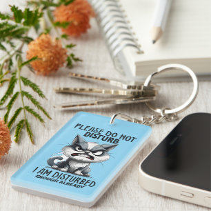 Funny disturbed cat word art key ring