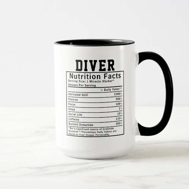 Funny Diver Nutrition Facts Underwater Gift Mug (Right)