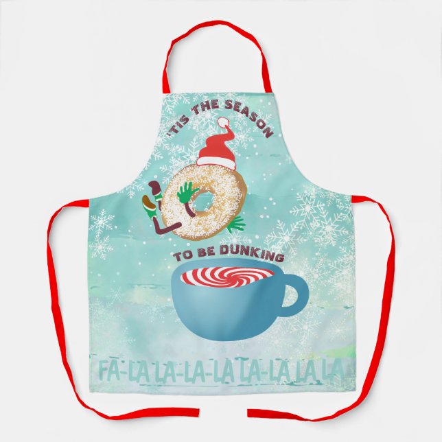 Funny diving doughnut peppermint coffee Christmas Apron (Front)