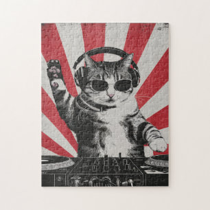 Funny DJ Cat Disco Sound Tech Headphone Music Jigsaw Puzzle