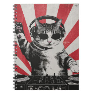 Funny DJ Cat Disco Sound Tech Headphone Music Notebook