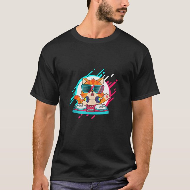 Funny DJ Cat Rave Disco Techno EDM Deejay Cat Tank (Front)