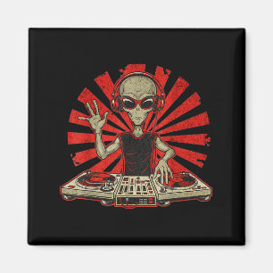 Funny Dj Graphic Tee Music Lover Alien Dj Music Mi Magnet