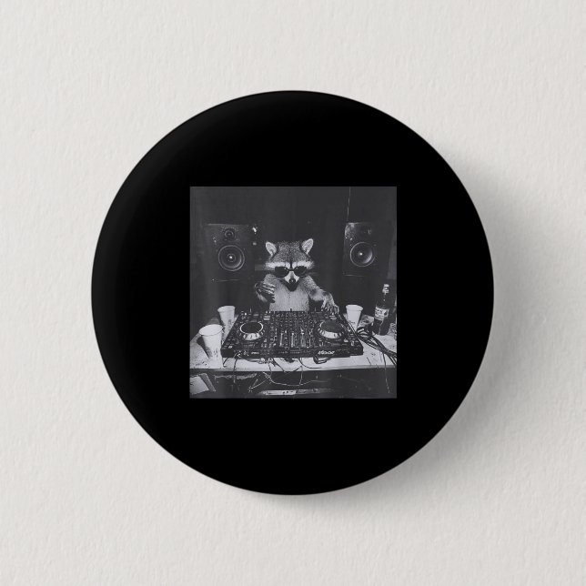 Funny Dj Raccoon House Party Sound Tech Music Tras 6 Cm Round Badge (Front)