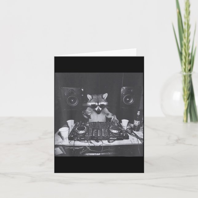 Funny Dj Raccoon House Party Sound Tech Music Tras Card (Front)