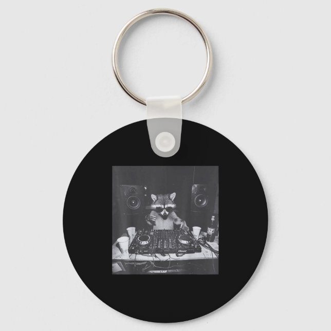 Funny Dj Raccoon House Party Sound Tech Music Tras Key Ring (Front)
